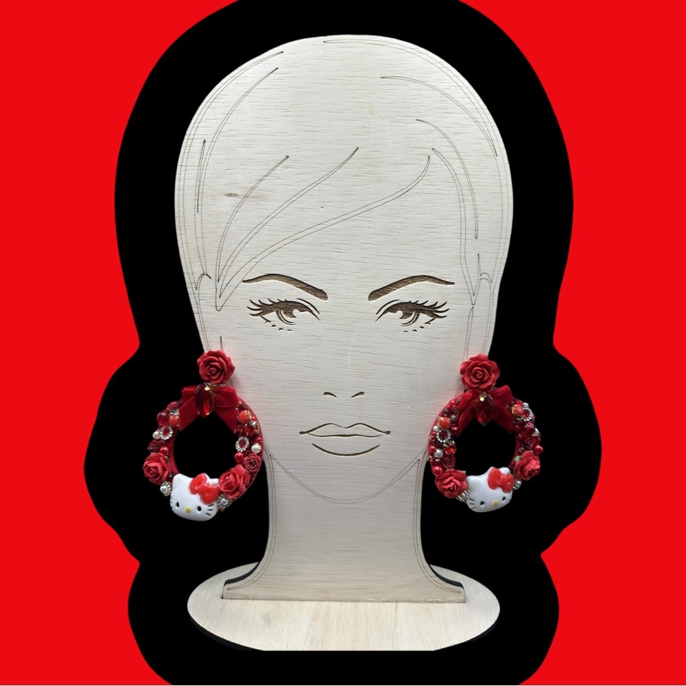 Couture Earrings - Hello Kitty Holiday - Red Floral Hoop Earrings